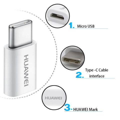 Genuine Original Huawei AP52 Micro USB to USB Type-C OTG Adapter – White